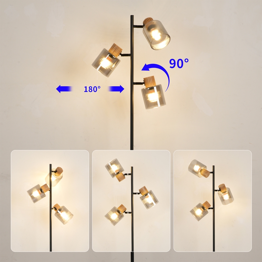 Brilagi - Grīdas lampa HYGGE 3xE14/15W/230V koks/dūmota