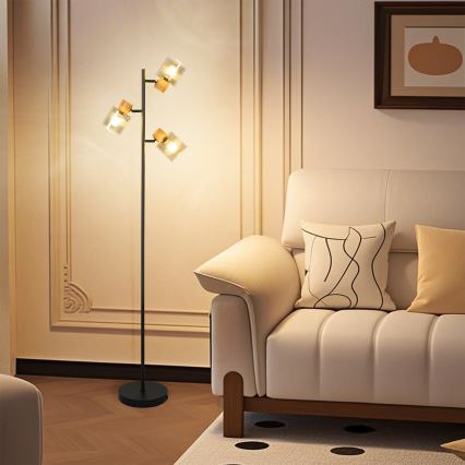 Brilagi - Grīdas lampa HYGGE 3xE14/15W/230V koks/dūmota