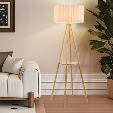 Brilagi - Grīdas lampa NORDIC WAVE 1xE27/15W/230V kaučuka koks/linene