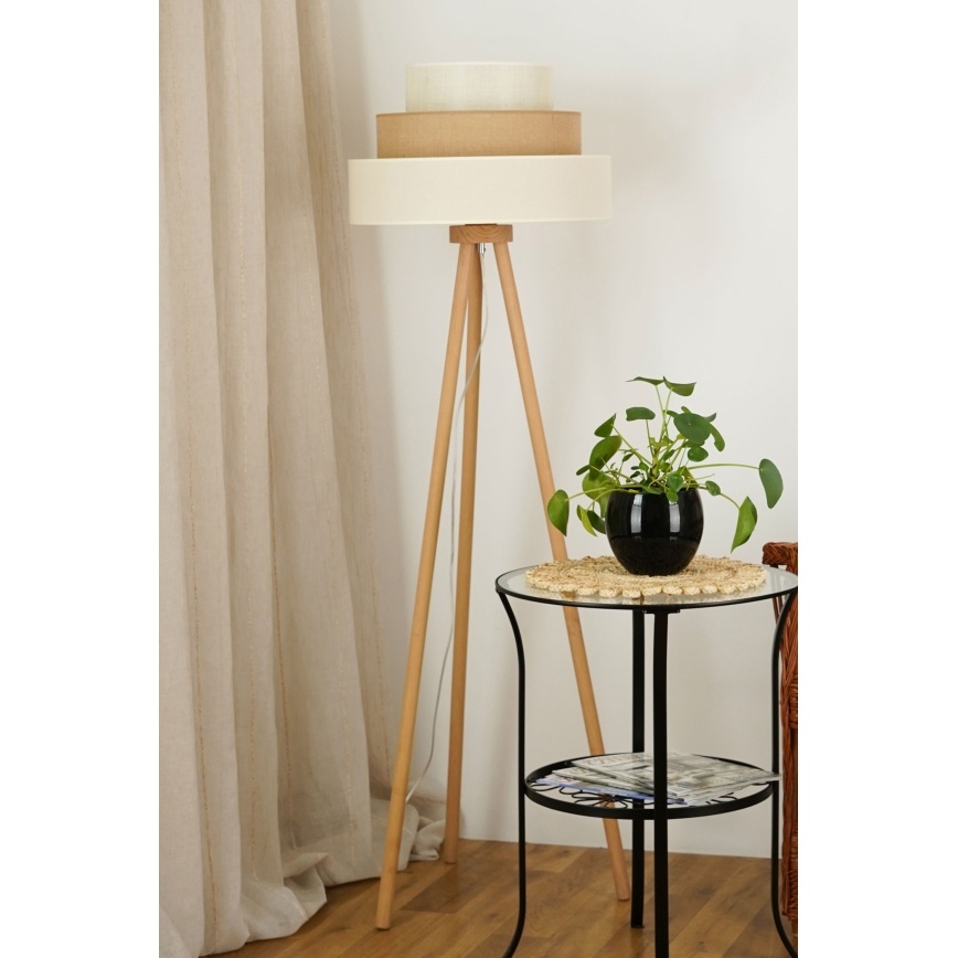 Brilagi - Grīdas stāvlampa DENVER LUNETA 1xE27/15W/230V bēša/brūna/krēmkrāsa
