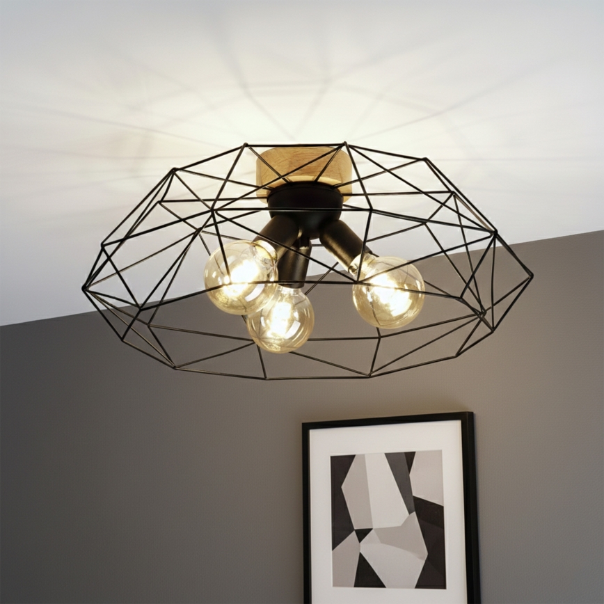 Brilagi - Griestu gaismeklis WOODY BASKET 3xE27/60W/230V Ø 60 cm ozols