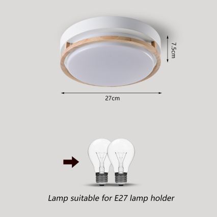Brilagi - Griestu lampa ORINO 2xE27/40W/230V Ø 27 cm balta/ozols
