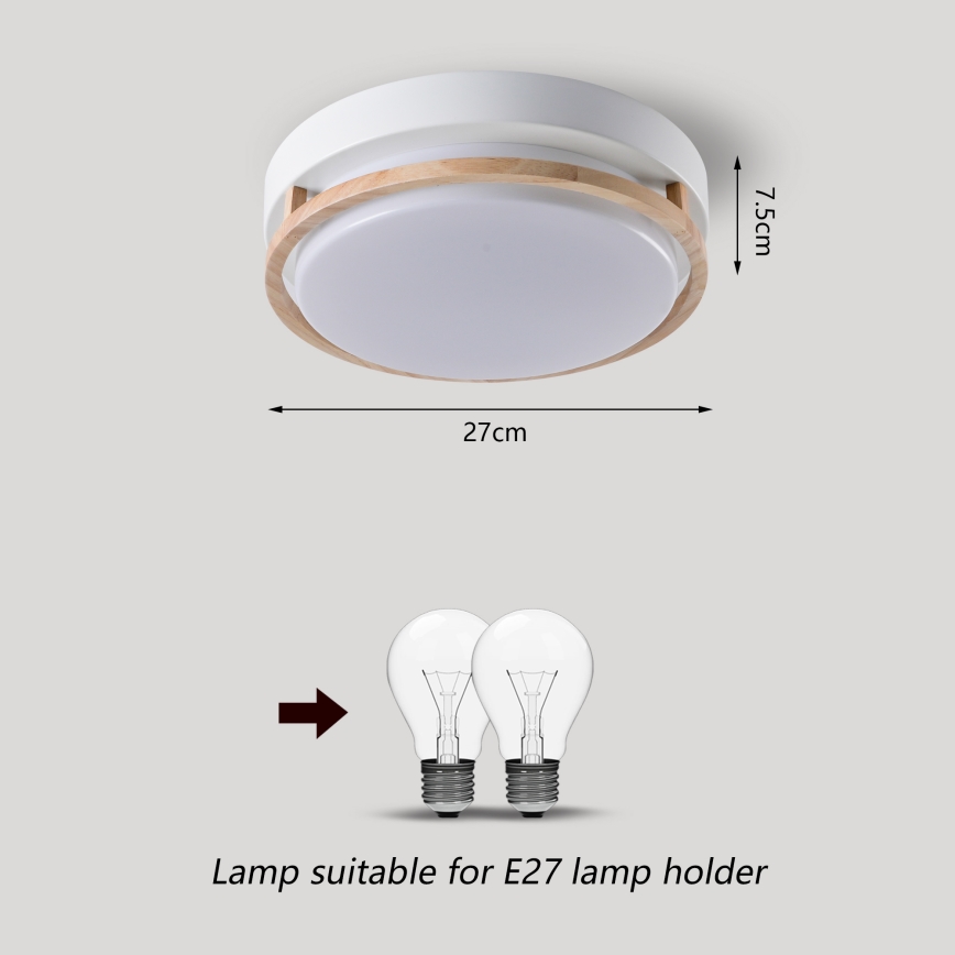 Brilagi - Griestu lampa ORINO 2xE27/40W/230V Ø 27 cm balta/ozols