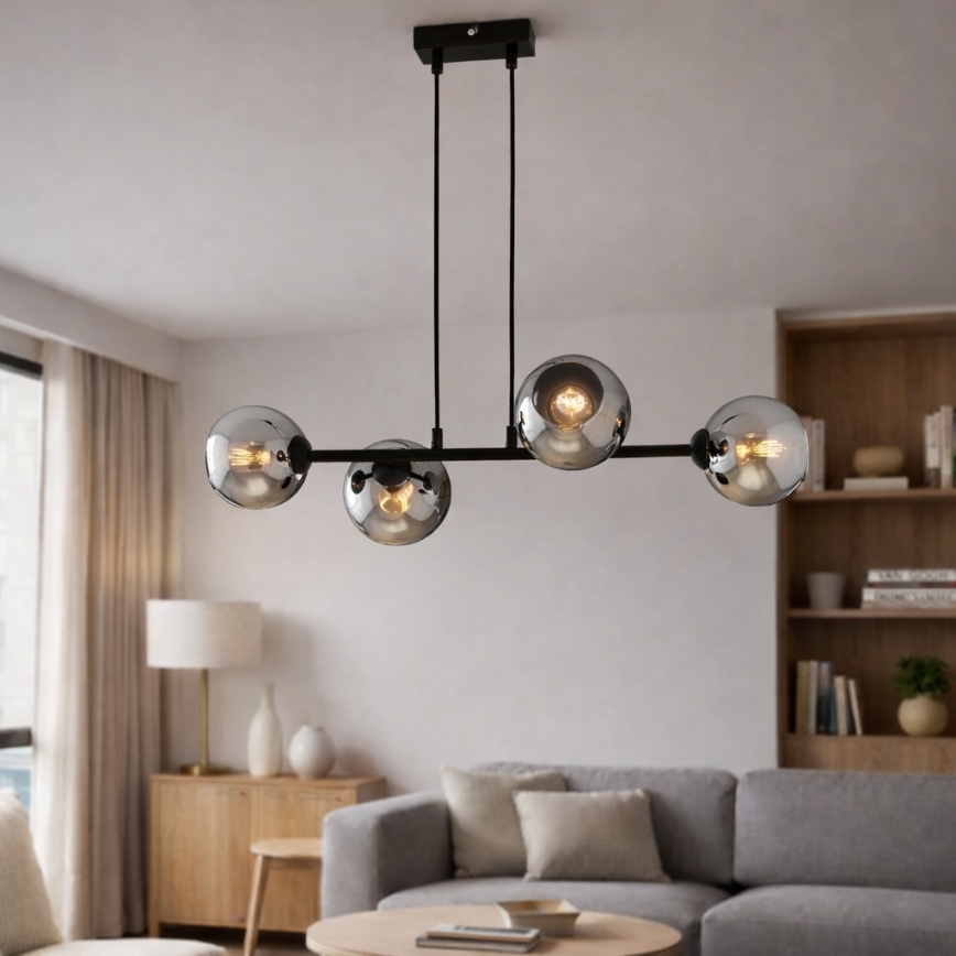 Brilagi - Griestu lampa uz troses 4xE27/60W/230V melna/dūmakaini pelēka