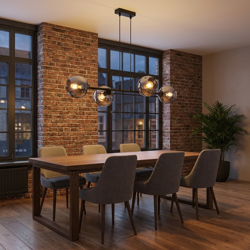 Brilagi - Griestu lampa uz troses 4xE27/60W/230V melna/dūmakaini pelēka