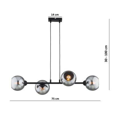 Brilagi - Griestu lampa uz troses 4xE27/60W/230V melna/dūmakaini pelēka