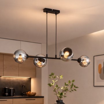 Brilagi - Griestu lampa uz troses DIOR 4xE27/60W/230V melna/dūmakaini pelēka