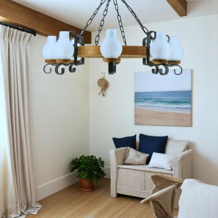 Brilagi - Griestu lustra ROATA ar ķēdi, 8xE14/40W/230V, Ø 70 cm, buk