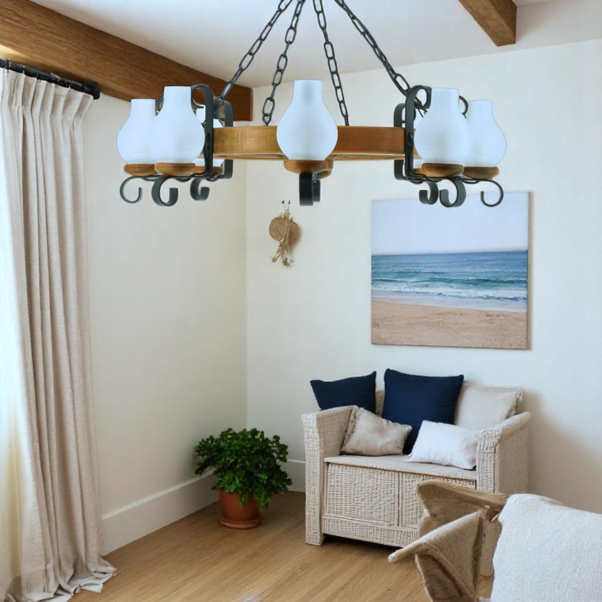 Brilagi - Griestu lustra ROATA ar ķēdi, 8xE14/40W/230V, Ø 70 cm, buk