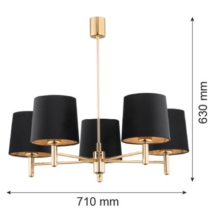 Brilagi - Griestu lustra uz stieņa MONTE 5xE27/15W/230V melna/zelta