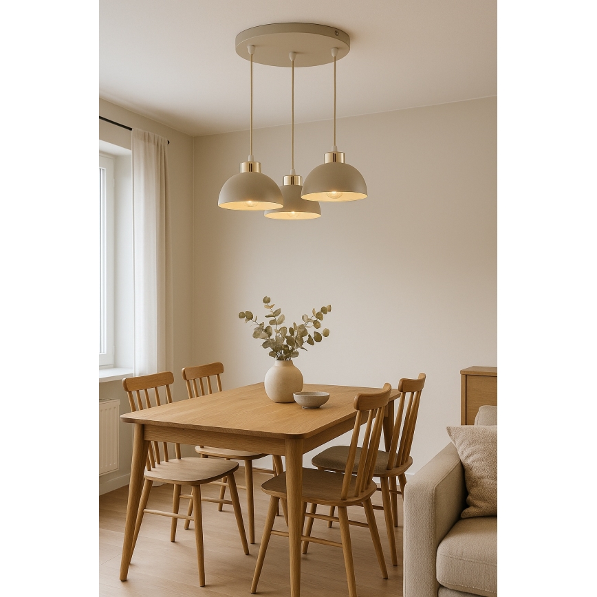 Brilagi - Griestu lustra uz troses MOON 3xE27/60W/230V bēša/zelta