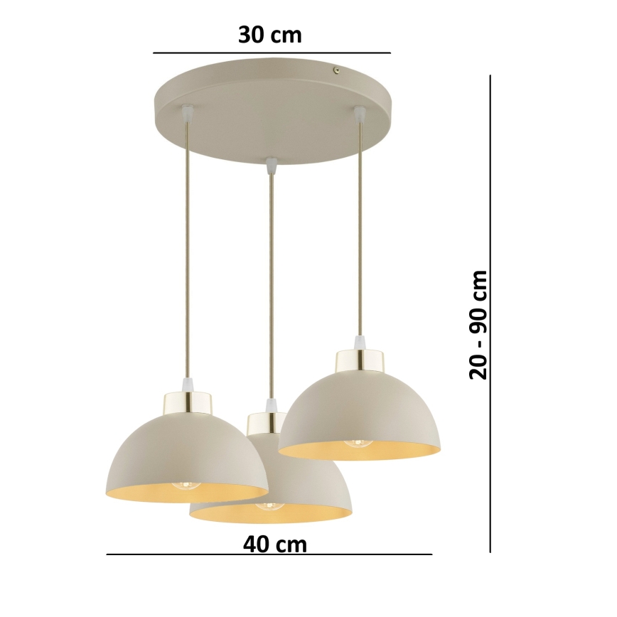 Brilagi - Griestu lustra uz troses MOON 3xE27/60W/230V bēša/zelta