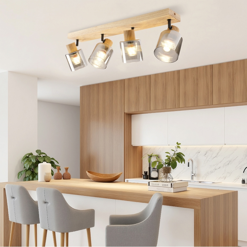 Brilagi - Griestu spotgaismeklis HYGGE 4xE14/15W/230V koka/dūmakains