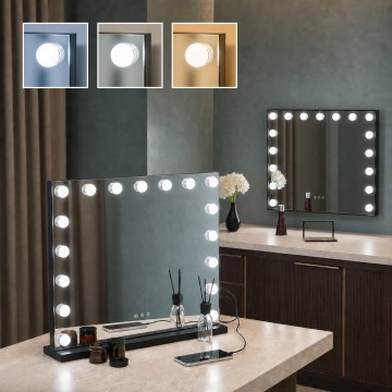 BRILAGI - Grima spogulis ar regulējamu spilgtumu HOLLYWOOD LED/15W/230V CCT + 2x USB 60x50 cm melns