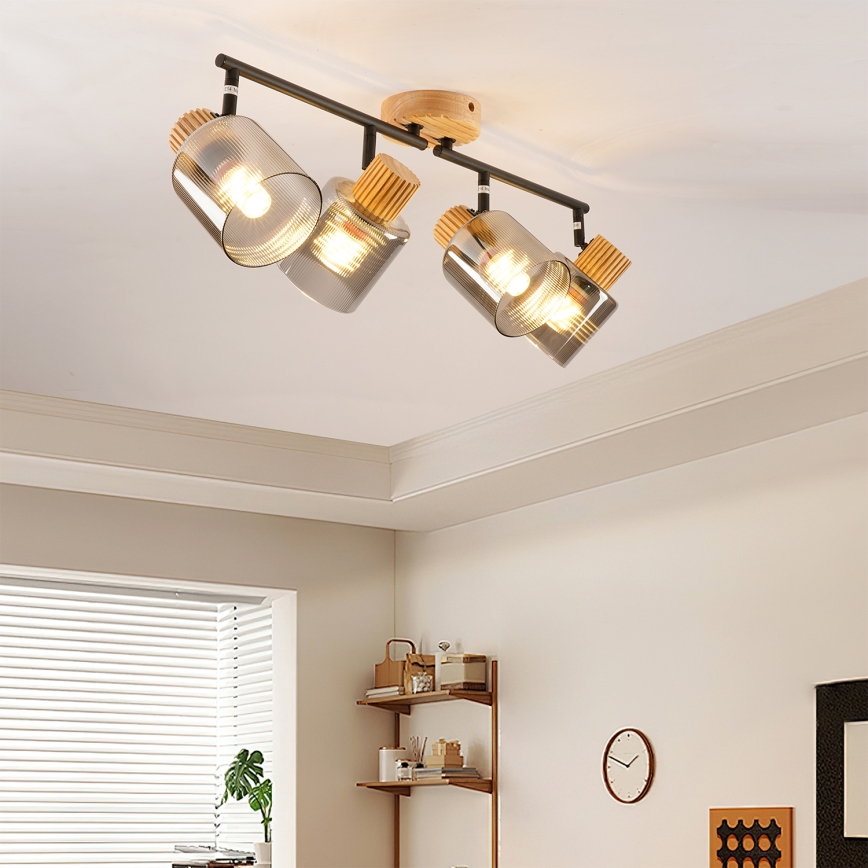 Brilagi - HYGGE virziena gaismeklis 4xE14/15W/230V kaučuka koks/dūmaina