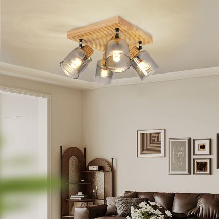 Brilagi - HYGGE virziena lampa 4xE14/15W/230V koka/dūmakaina