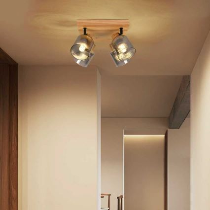 Brilagi - HYGGE virziena lampa 4xE14/15W/230V koka/dūmakaina