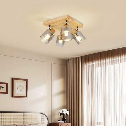 Brilagi - HYGGE virziena lampa 4xE14/15W/230V koka/dūmakaina