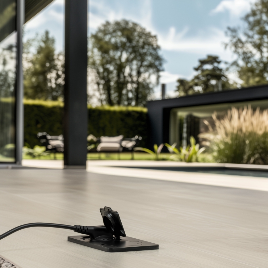 Brilagi - iebūvējama āra grīdas dubultkontaktligzda IP55, melna, taisnstūra