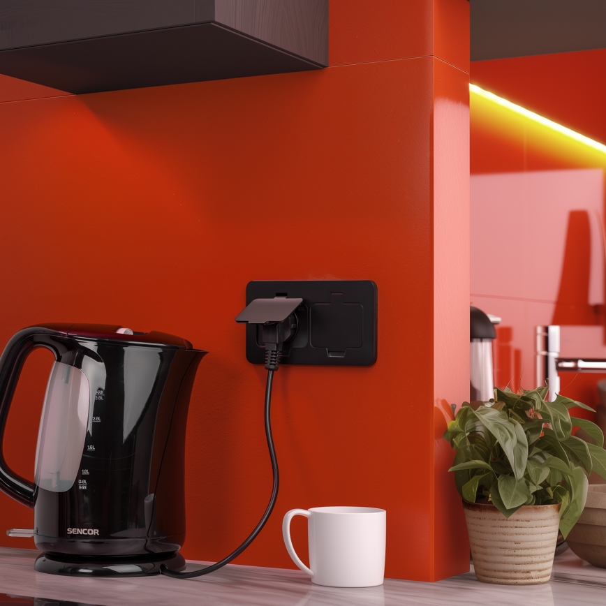 Brilagi - iebūvējama āra grīdas dubultkontaktligzda IP55, melna, taisnstūra