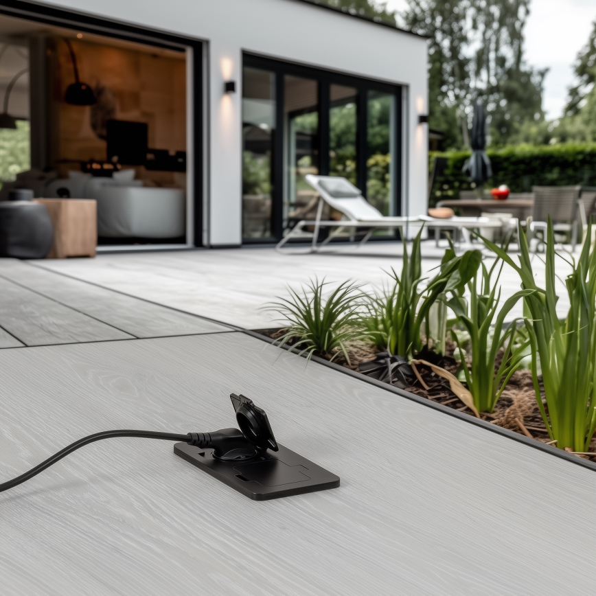 Brilagi - iebūvējama āra grīdas dubultkontaktligzda IP55, melna, taisnstūra