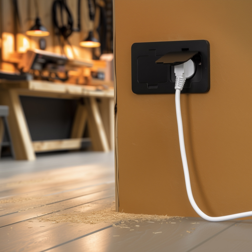 Brilagi - iebūvējama āra grīdas dubultkontaktligzda IP55, melna, taisnstūra