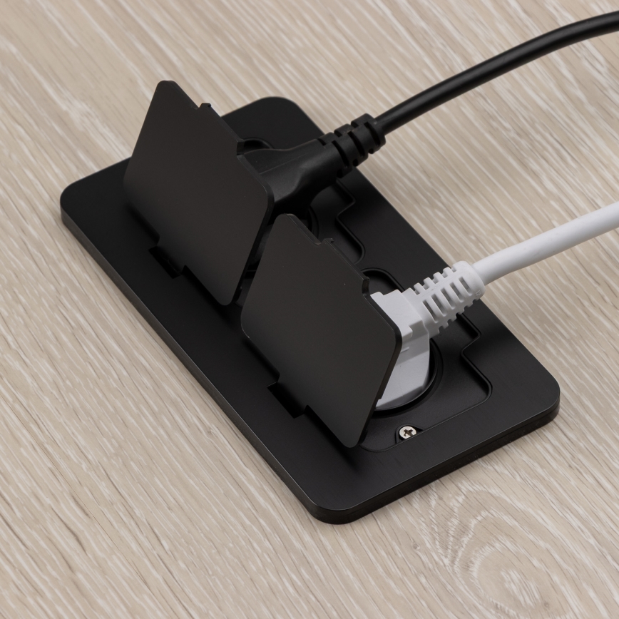 Brilagi - iebūvējama āra grīdas dubultkontaktligzda IP55, melna, taisnstūra