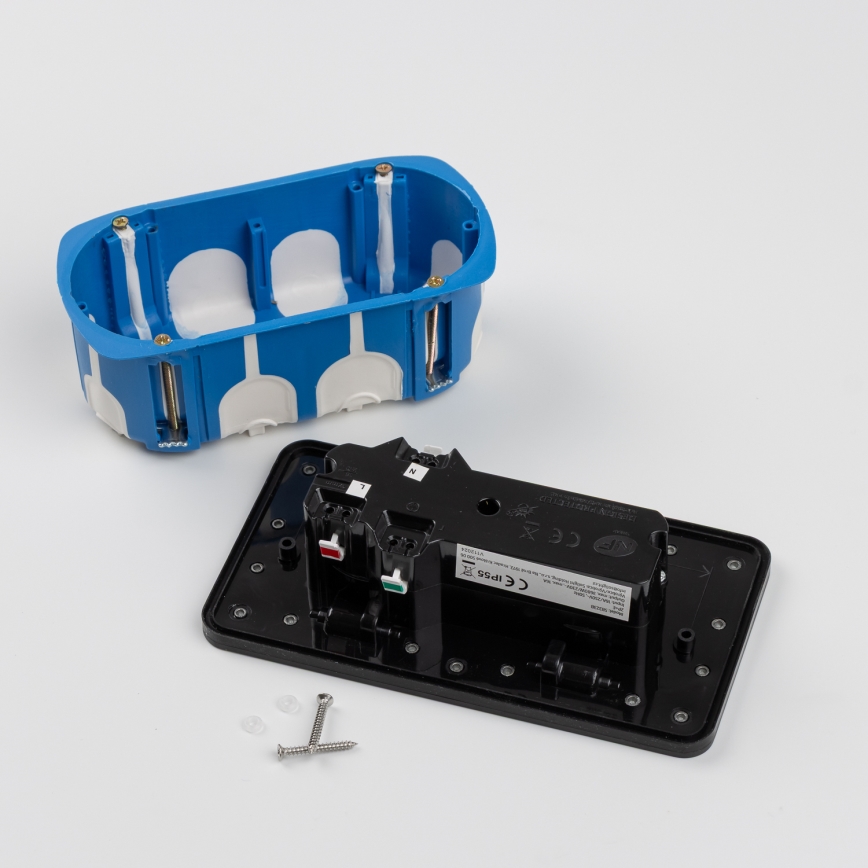 Brilagi - iebūvējama āra grīdas dubultkontaktligzda IP55, melna, taisnstūra