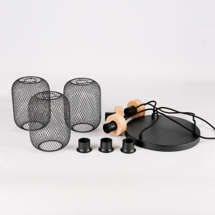 Brilagi - Karājamā lampa uz troses BASKLITE 3xE27/15W/230V koks/melns