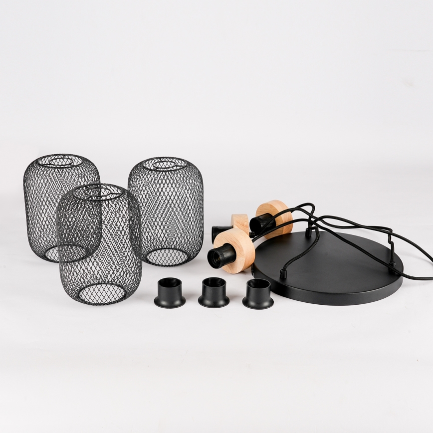 Brilagi - Karājamā lampa uz troses BASKLITE 3xE27/15W/230V koks/melns