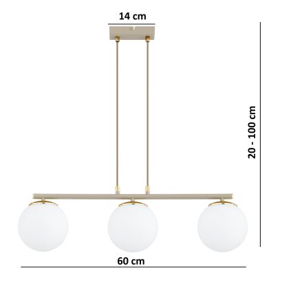 Brilagi - Karājamā lustra uz kabeļa MILO ECRU 3xE27/60W/230V bēša/zelta