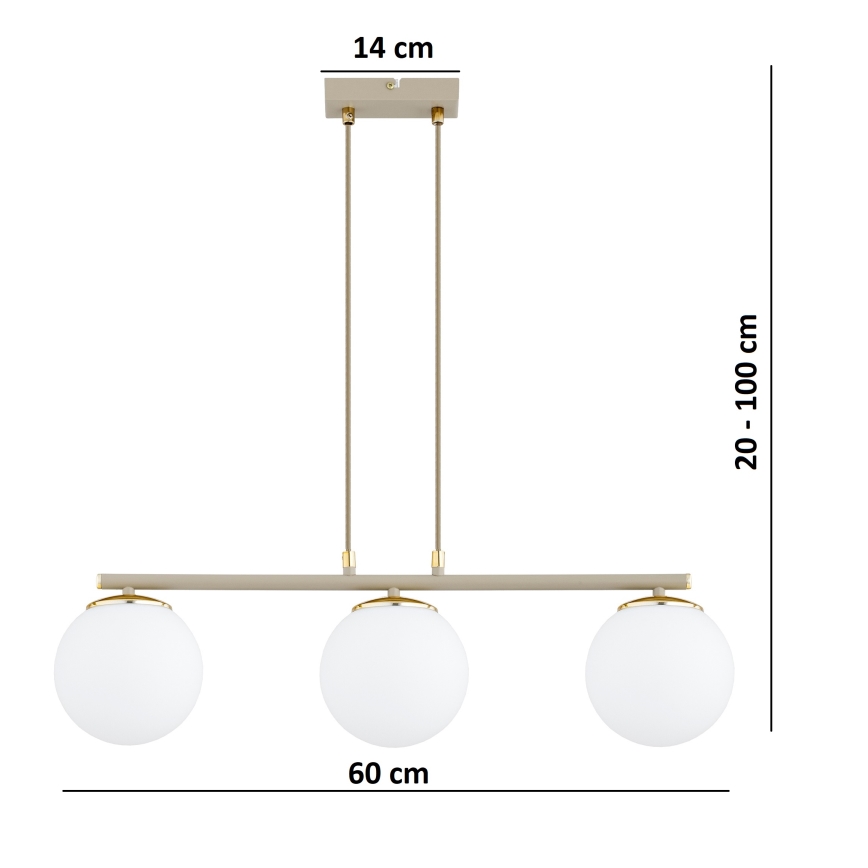Brilagi - Karājamā lustra uz kabeļa MILO ECRU 3xE27/60W/230V bēša/zelta