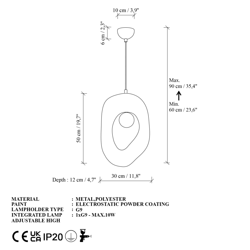 Brilagi - Karājamā lustra uz troses WABI SABI 1xG9/8W/230V balta
