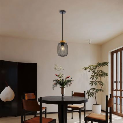 Brilagi - Karājoša lampa BASKLITE ar vadu 1xE27/15W/230V koks/melns