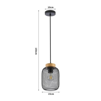 Brilagi - Karājoša lampa BASKLITE ar vadu 1xE27/15W/230V koks/melns