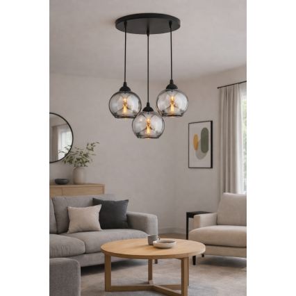 Brilagi - Karājoša lampa uz kabeļa DIOR 3xE27/60W/230V melna/dūmakaini pelēka
