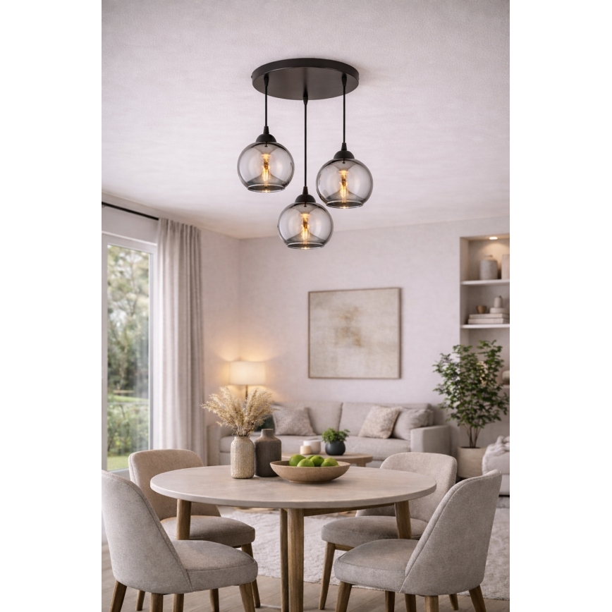 Brilagi - Karājoša lampa uz kabeļa DIOR 3xE27/60W/230V melna/dūmakaini pelēka