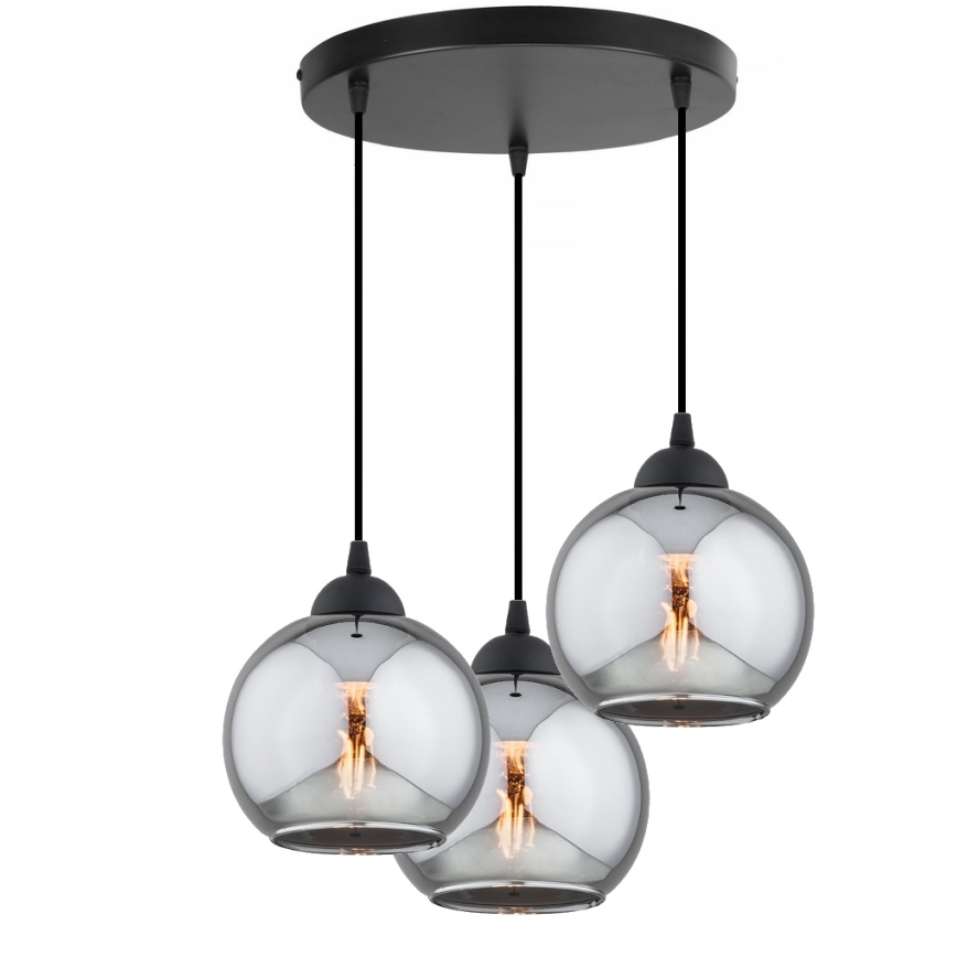 Brilagi - Karājoša lampa uz kabeļa DIOR 3xE27/60W/230V melna/dūmakaini pelēka