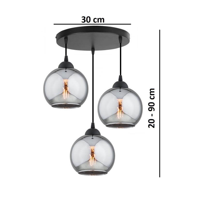 Brilagi - Karājoša lampa uz kabeļa DIOR 3xE27/60W/230V melna/dūmakaini pelēka