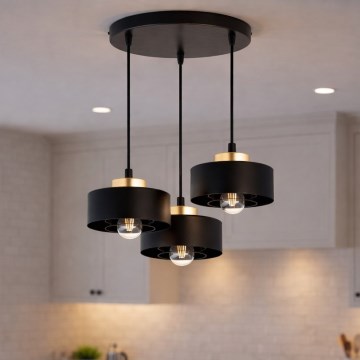 Brilagi - Karājoša lustra ar trosi SPRING 3xE27/60W/230V melna/zelta