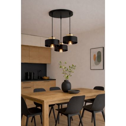 Brilagi - Karājoša lustra ar trosi SPRING 3xE27/60W/230V melna/zelta