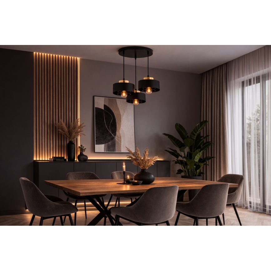 Brilagi - Karājoša lustra ar trosi SPRING 3xE27/60W/230V melna/zelta