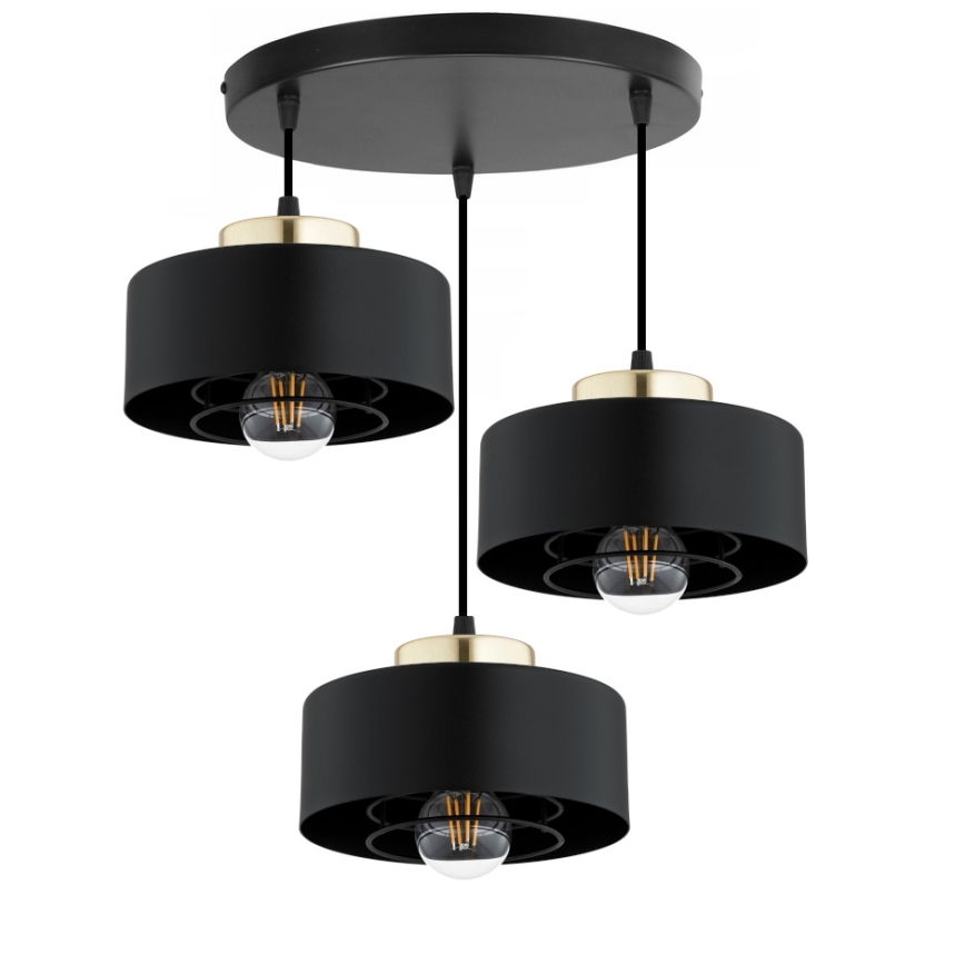 Brilagi - Karājoša lustra ar trosi SPRING 3xE27/60W/230V melna/zelta