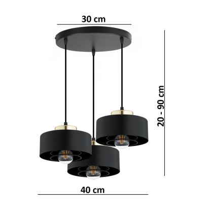 Brilagi - Karājoša lustra ar trosi SPRING 3xE27/60W/230V melna/zelta