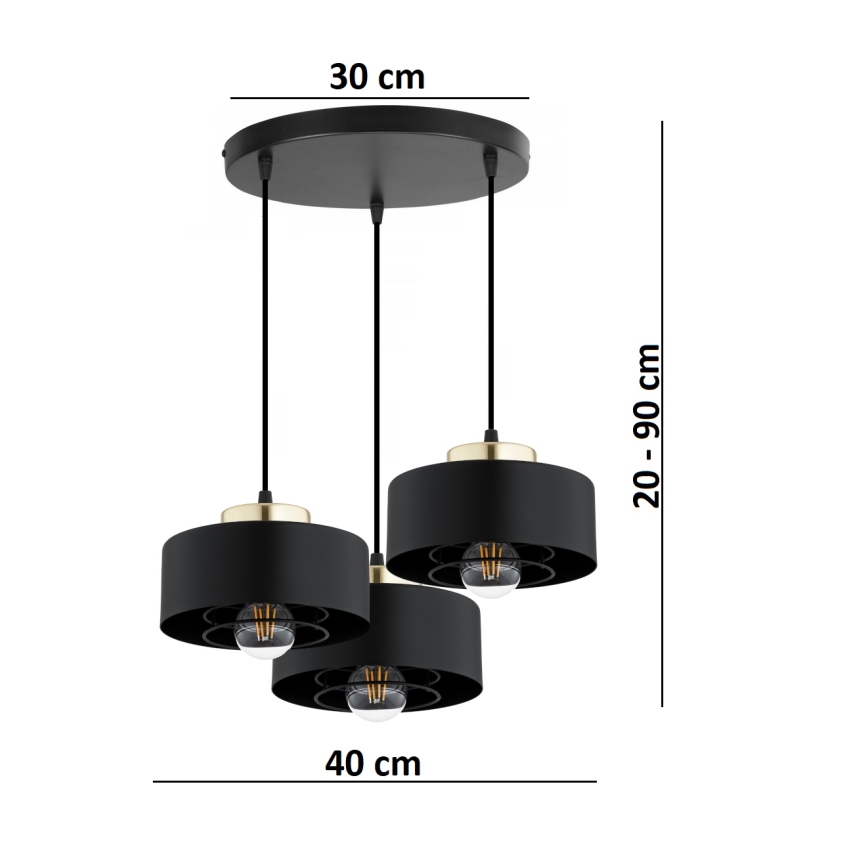 Brilagi - Karājoša lustra ar trosi SPRING 3xE27/60W/230V melna/zelta