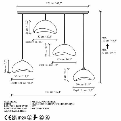 Brilagi - Karājoša lustra ar trosi WABI SABI 4xE27/40W/230V balta