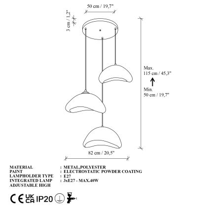 Brilagi - Karājoša lustra ar vadu WABI SABI 3xE27/40W/230V Ø 82 cm, balta