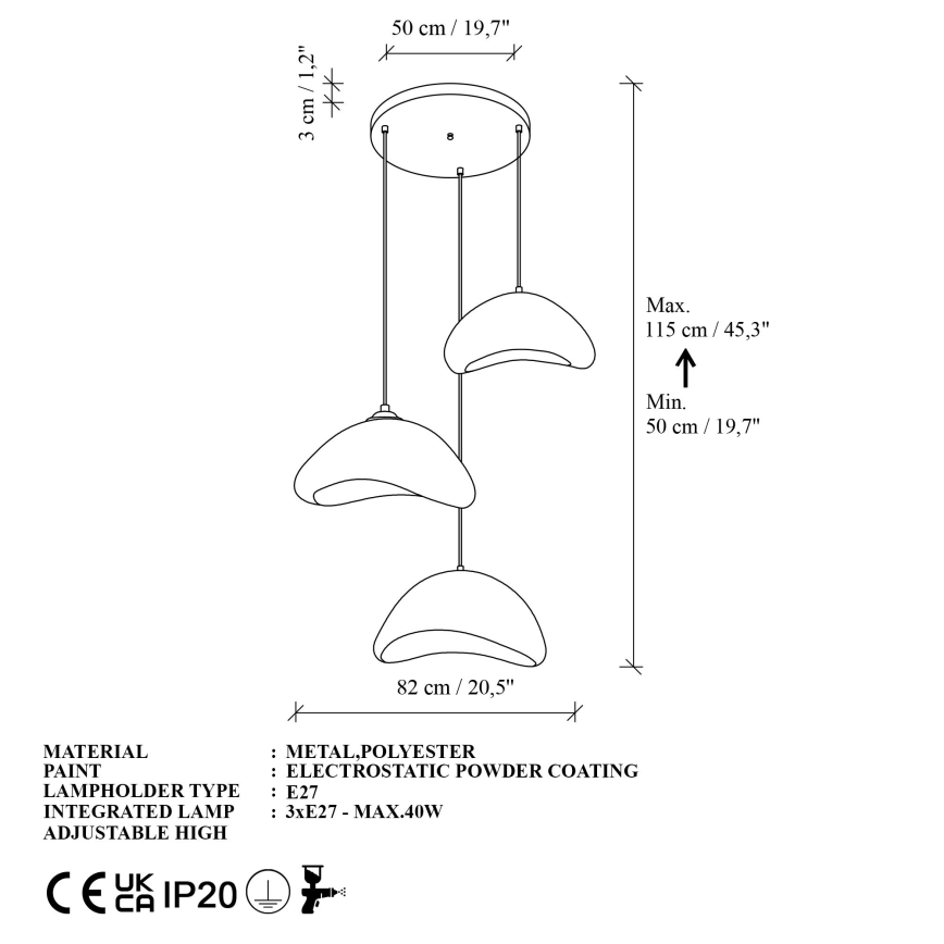 Brilagi - Karājoša lustra ar vadu WABI SABI 3xE27/40W/230V Ø 82 cm, balta