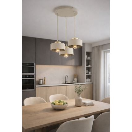 Brilagi - karājoša lustra uz troses 3xE27/60W/230V bēša/zelta