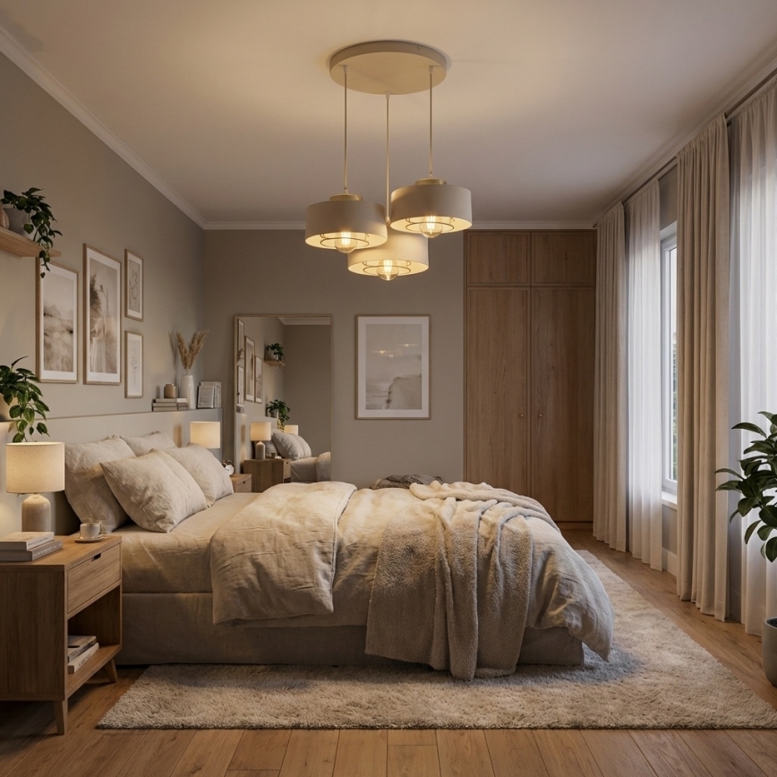 Brilagi - karājoša lustra uz troses 3xE27/60W/230V bēša/zelta